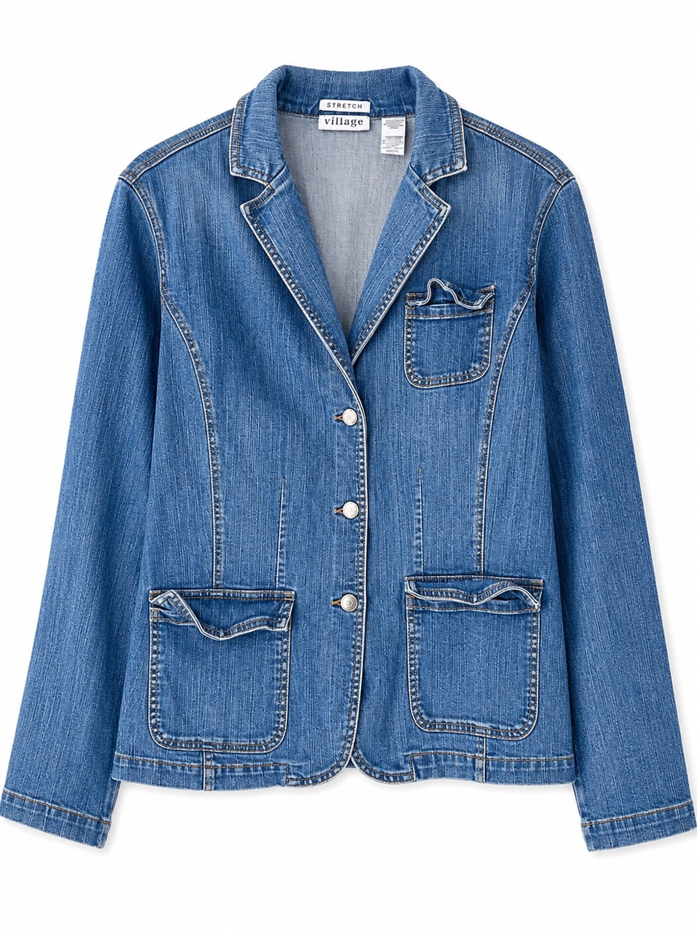 Villager Stretch Denim Blazer Jacket Women’s Plus Size 18W Blue Button Front